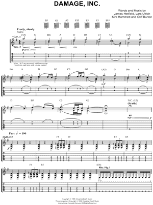 Damage, Inc. Sheet Music by Metallica - Guitar TAB Transcription