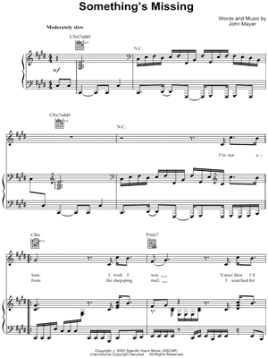 Something's Missing Sheet Music by John Mayer - Piano/Vocal/Guitar