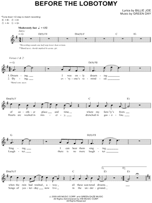 Before the Lobotomy Sheet Music by Green Day - Bass TAB