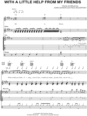 With a Little Help From My Friends Sheet Music by The Beatles - Guitar TAB Transcription, Score with TAB/Guitar TAB Transcription;Score with TAB