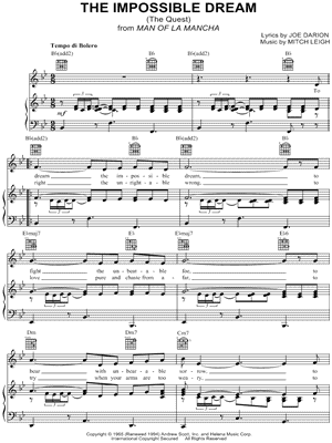The Impossible Dream (The Quest) Sheet Music from Man of La Mancha - Piano/Vocal/Guitar