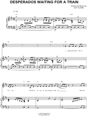 Desperados Waiting for a Train Sheet Music by The Highwaymen - Piano/Vocal/Guitar, Singer Pro