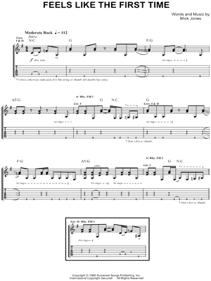 Feels Like the First Time Sheet Music by Foreigner - Guitar Recorded Versions (with TAB), Guitar TAB Transcription/Guitar Recorded Versions (with TAB);Guitar TAB Transcription