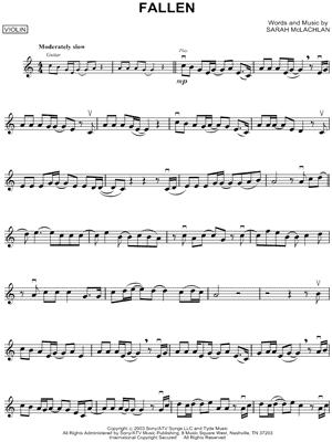 Fallen Sheet Music by Sarah McLachlan - Flute, Oboe, Recorder or Violin Solo