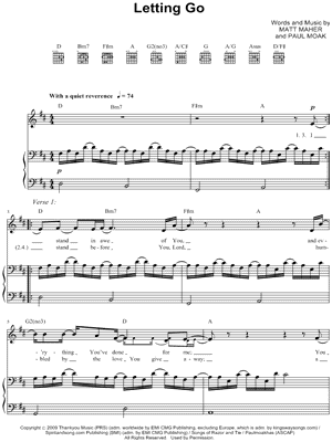 Letting Go Sheet Music by Matt Maher - Piano/Vocal/Guitar, Singer Pro