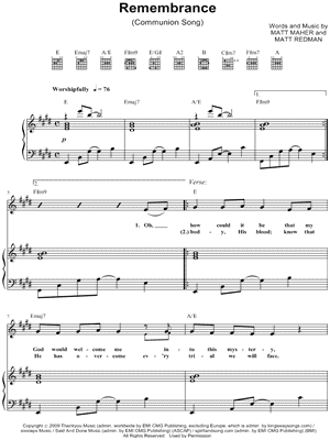 Remembrance (Communion Song) Sheet Music by Matt Maher - Piano/Vocal/Guitar, Singer Pro