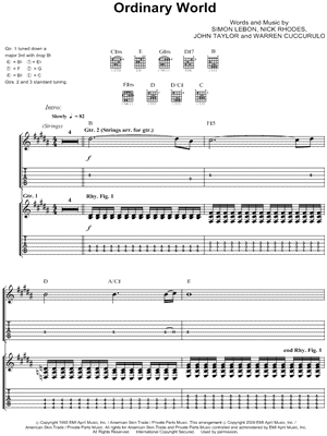 Ordinary World Sheet Music by Red - Guitar Recorded Versions (with TAB), Guitar TAB Transcription/Guitar Recorded Versions (with TAB);Guitar TAB Transcription