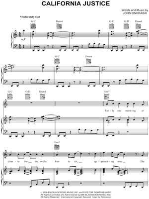 Five for Fighting - California Justice - Sheet Music (Digital Download)