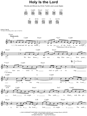 Holy Is the Lord Sheet Music by Chris Tomlin - Lyrics/Melody/Guitar