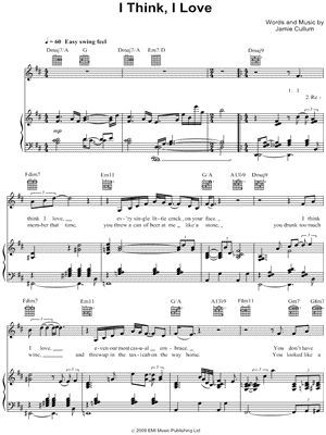 I Think, I Love Sheet Music by Jamie Cullum - Piano/Vocal/Guitar, Singer Pro