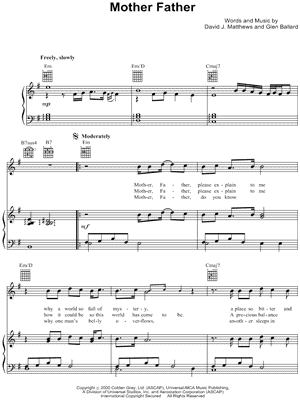 Mother Father Sheet Music by Dave Matthews Band - Piano/Vocal/Guitar