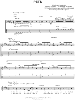 Pets Sheet Music by Porno for Pyros - Guitar TAB Transcription