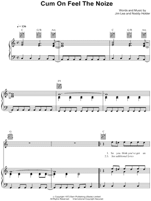 Cum on Feel the Noize Sheet Music by Slade - Piano/Vocal/Guitar