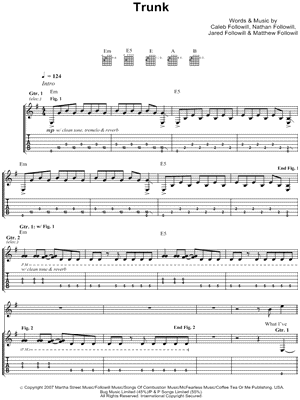 Trunk Sheet Music by Kings of Leon - Guitar TAB Transcription