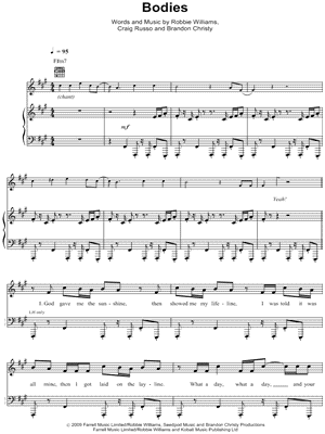Bodies Sheet Music by Robbie Williams - Piano/Vocal/Guitar, Singer Pro