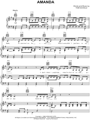 Amanda Sheet Music by Boston - Piano/Vocal/Guitar