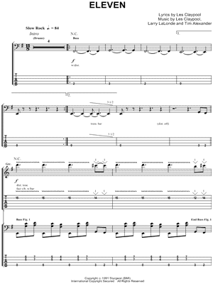 Eleven Sheet Music by Primus - Bass TAB, Guitar TAB Transcription/Bass TAB;Guitar TAB Transcription