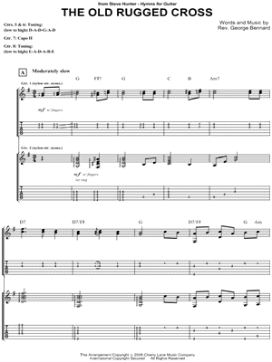 The Old Rugged Cross Sheet Music by Steve Hunter - Guitar Recorded Versions (with TAB), Guitar TAB Transcription/Guitar Recorded Versions (with TAB);Guitar TAB Transcription