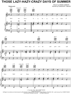 Those Lazy-Hazy-Crazy Days of Summer Sheet Music by Nat King Cole - Piano/Vocal/Guitar