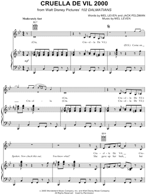 Cruella De Vil 2000 Sheet Music by Camara Kambon - Piano/Vocal/Guitar