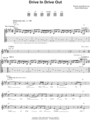 Drive In Drive Out Sheet Music by Dave Matthews Band - Guitar Recorded Versions (with TAB), Guitar TAB Transcription/Guitar Recorded Versions (with TAB);Guitar TAB Transcription