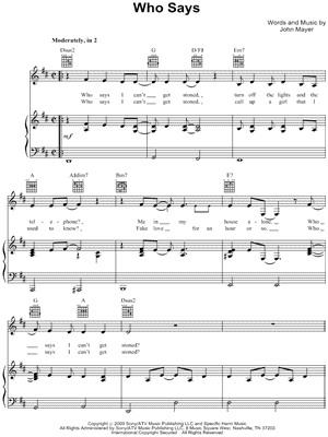 Who Says Sheet Music by John Mayer - Piano/Vocal/Guitar