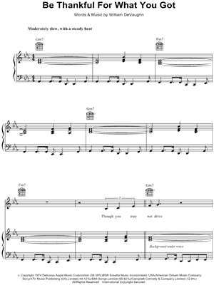 Be Thankful for What You Got Sheet Music by Massive Attack - Piano/Vocal/Guitar, Singer Pro