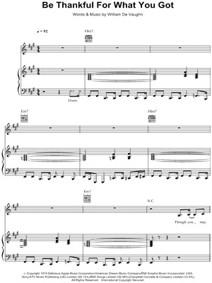 Be Thankful for What You've Got Sheet Music by Massive Attack - Piano/Vocal/Guitar, Singer Pro