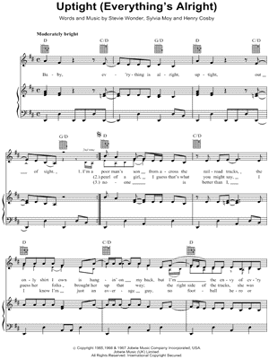 Uptight (Everything's Alright) Sheet Music by Stevie Wonder - Piano/Vocal/Guitar
