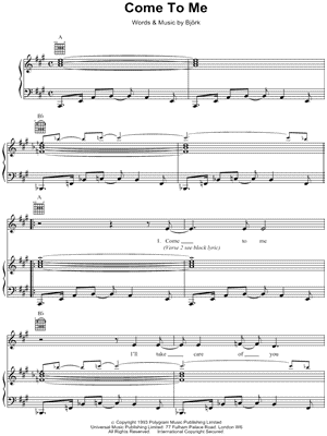 Come To Me Sheet Music by Bj rk - Piano/Vocal/Guitar, Singer Pro