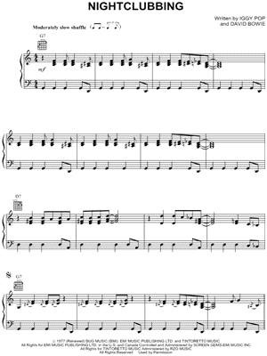 Nightclubbing Sheet Music by Iggy Pop - Piano/Vocal/Guitar
