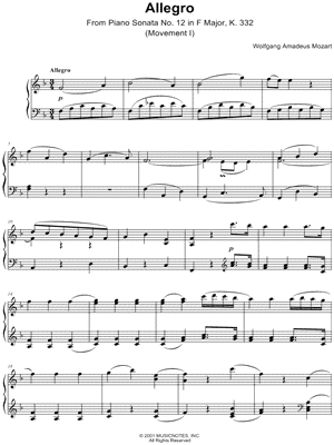 Mozart Piano Sonata No. 12 in F Major, K.332: Instantly download and print sheet music Mozart