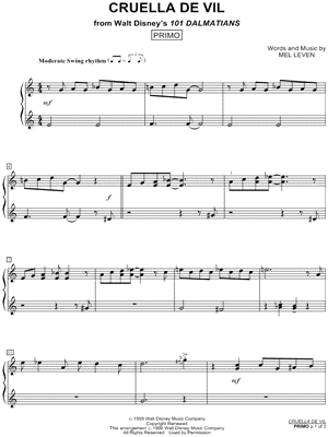 Cruella De Vil Sheet Music by Bill Lee - Instrumental Duet