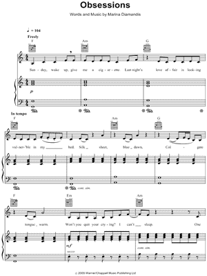 Obsessions Sheet Music by Marina and The Diamonds - Piano/Vocal/Guitar, Singer Pro