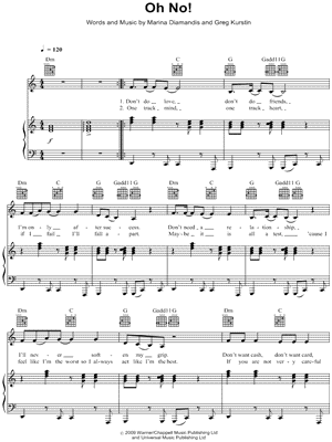 Oh No! Sheet Music by Marina and The Diamonds - Piano/Vocal/Guitar, Singer Pro