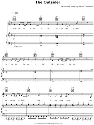 The Outsider Sheet Music by Marina and The Diamonds - Piano/Vocal/Guitar, Singer Pro