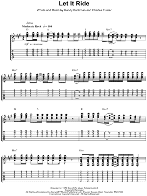 Let It Ride Sheet Music by Bachman-Turner Overdrive - Guitar TAB Transcription