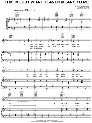 This Is Just What Heaven Means To Me Sheet Music by Jimmie Davis - Piano/Vocal/Guitar