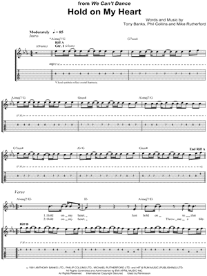 Hold on My Heart Sheet Music by Genesis - Guitar Recorded Versions (with TAB), Guitar TAB Transcription/Guitar Recorded Versions (with TAB);Guitar TAB Transcription