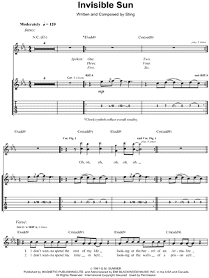 Invisible Sun Sheet Music by The Police - Guitar Recorded Versions (with TAB), Guitar TAB/Guitar Recorded Versions (with TAB);Guitar TAB