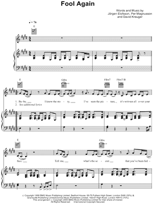 Fool Again Sheet Music by Westlife - Piano/Vocal/Guitar, Singer Pro