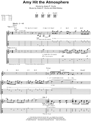 Amy Hit the Atmosphere Sheet Music by Counting Crows - Guitar Recorded Versions (with TAB), Guitar TAB Transcription/Guitar Recorded Versions (with TAB);Guitar TAB Transcription