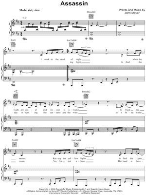 Assassin Sheet Music by John Mayer - Piano/Vocal/Guitar, Singer Pro