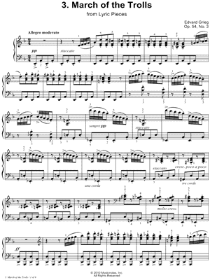 Lyric Pieces, Op. 54, No. 3: March of the Trolls Sheet Music by Edvard Grieg - Piano Solo