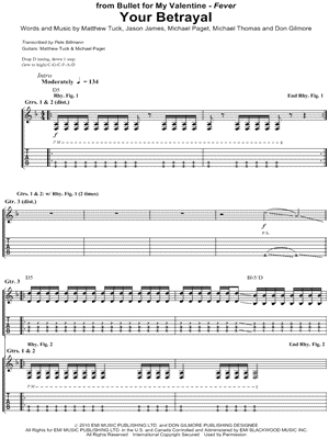 Image of Bullet For My Valentine - Your Betrayal Guitar Tab (Digital 