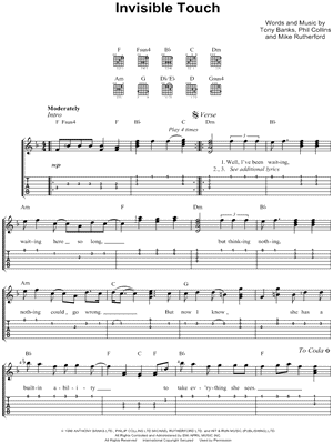 Invisible Touch Sheet Music by Genesis - Easy Guitar TAB