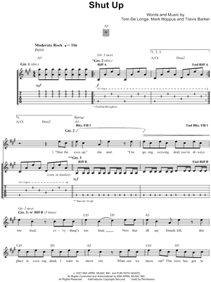 Shut Up Sheet Music by blink-182 - Guitar TAB Transcription