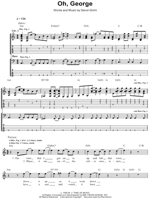 Oh, George Sheet Music by Foo Fighters - Bass TAB, Guitar TAB Transcription/Bass TAB;Guitar TAB Transcription
