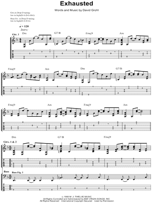 Exhausted Sheet Music by Foo Fighters - Bass TAB, Guitar TAB Transcription/Bass TAB;Guitar TAB Transcription
