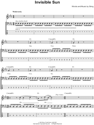 Invisible Sun Sheet Music by The Police - Bass TAB